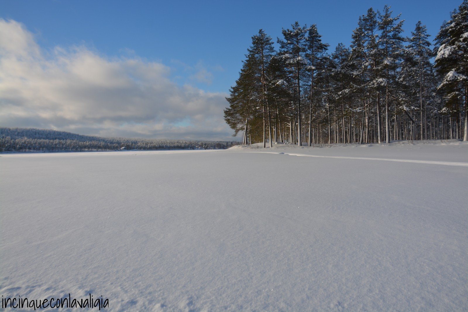 Lago ghiacciato nella Lapponia svedese Paesaggio lapponia svedese in inverno