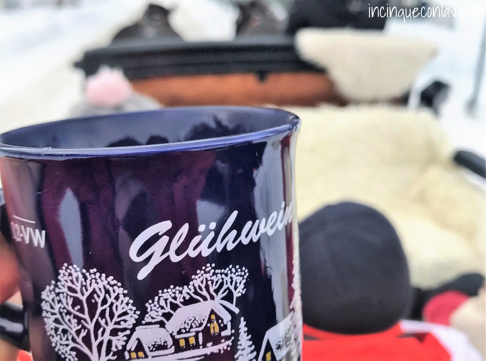 Una tazza di Gluehwein in carrozza Ötztal carrozza trainata dai cavalli nella neve