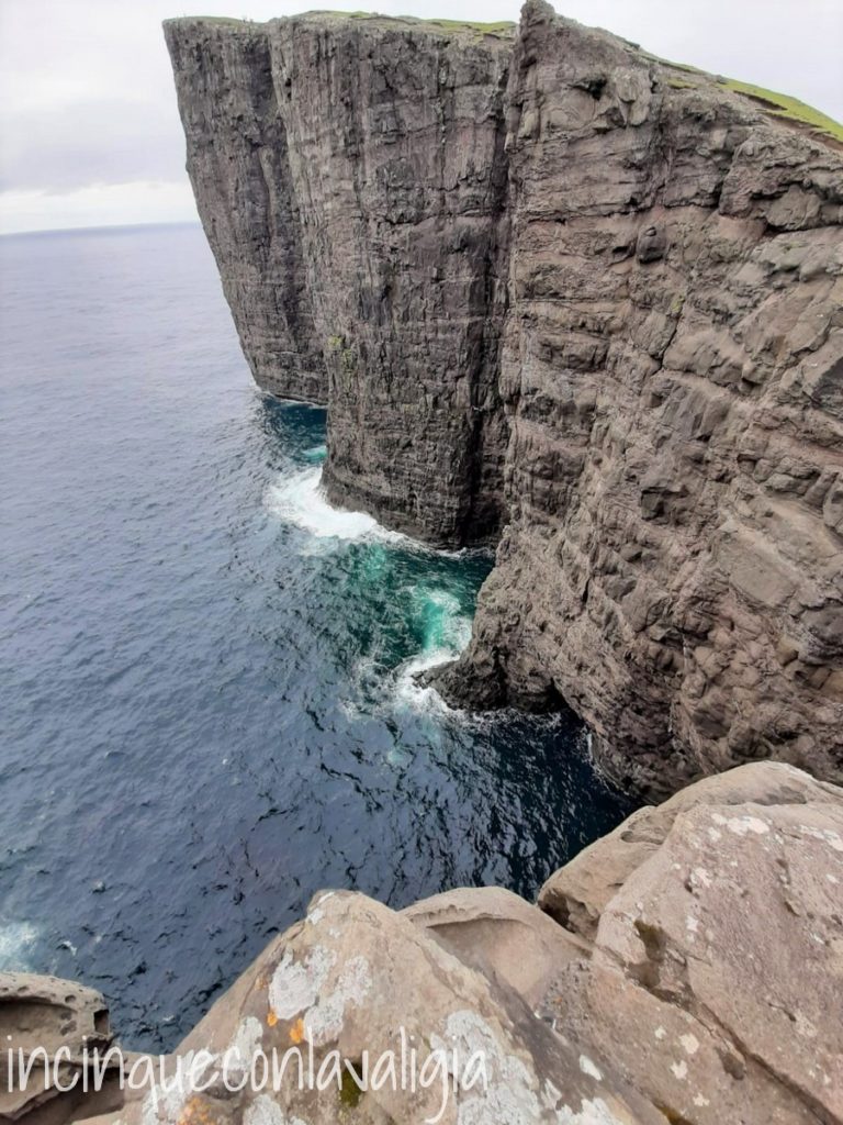 Il punto panoramico Trælanípa visto di fronte Scogliere a picco alle Faroe